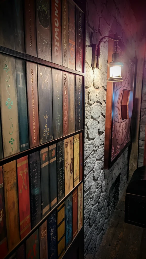 wall decoration with spell chart puzzle next to it in escape room atlanta