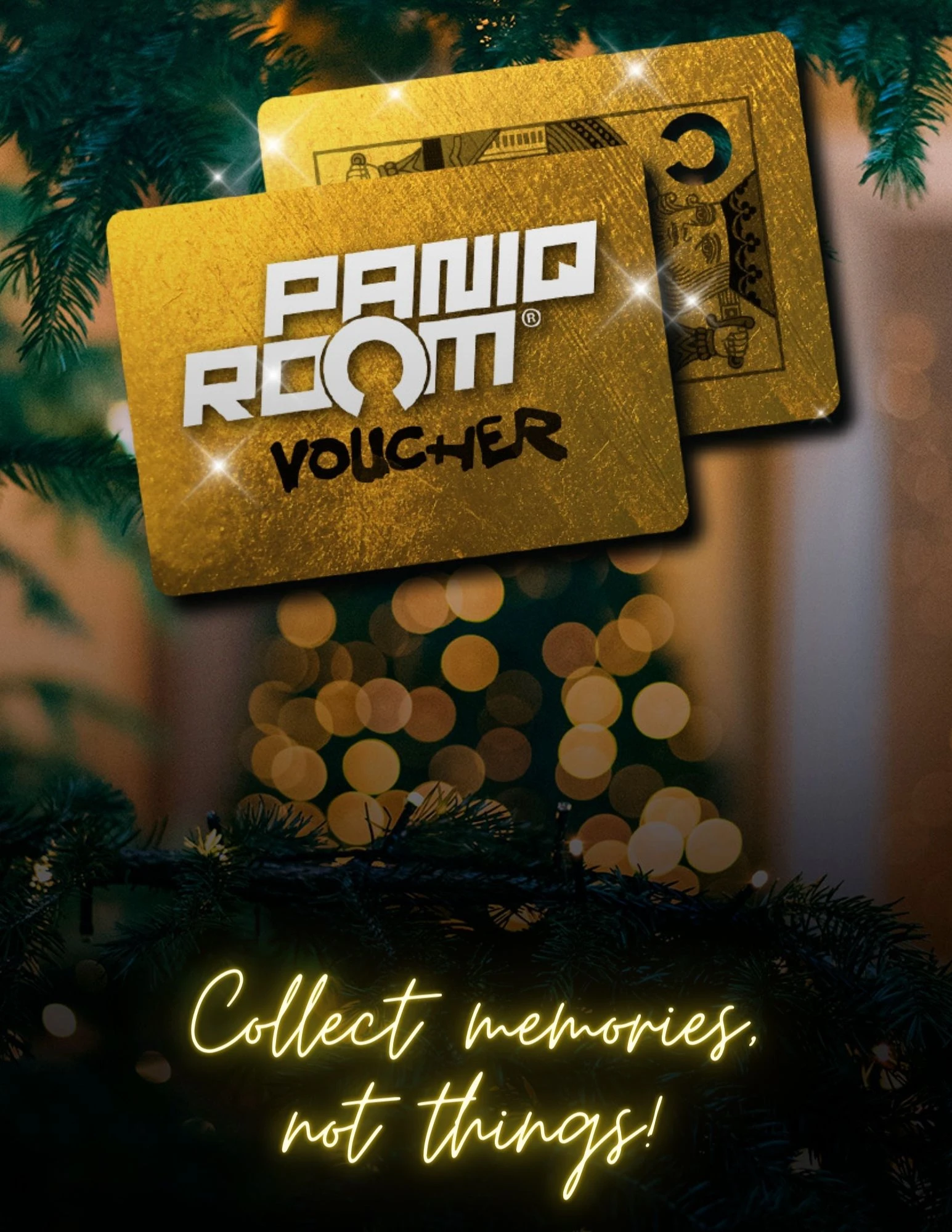PanIQ Gift Voucher for Christmas hanging around a Christmas tree.