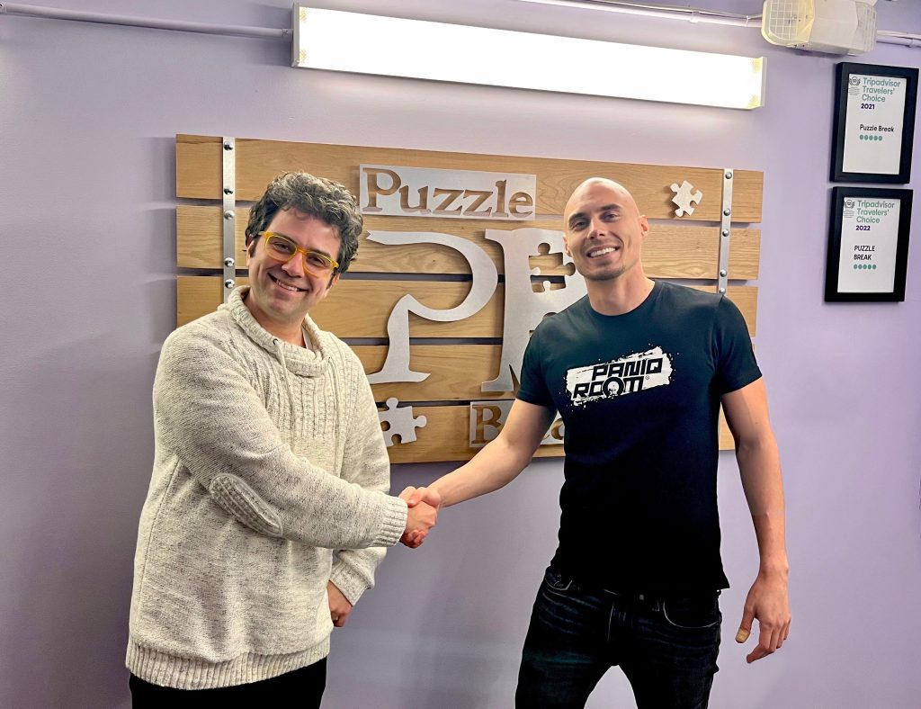 Puzzle Break co-founder Nate Martin and PanIQ Room co-founder Patrik Strausz