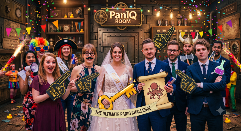 Bachelor and bachelorette party group enjoying an escape room activity in Stockholm