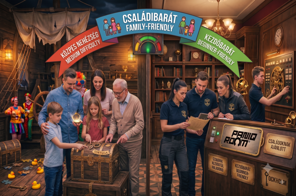 Family and friends solving puzzles inside PanIQ Room escape rooms in Stockhol